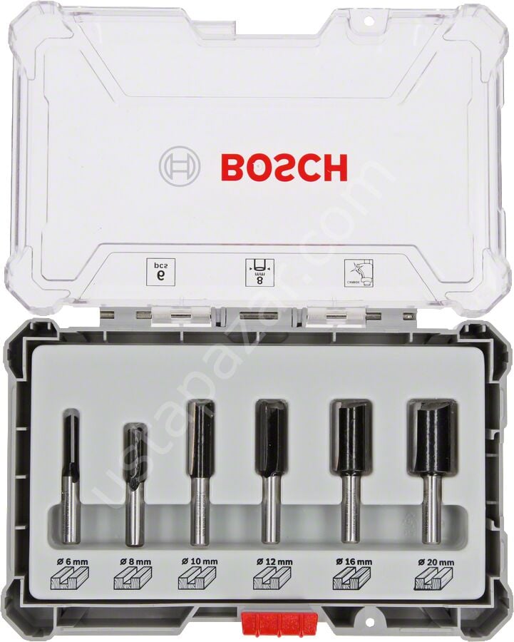 Bosch - Profesyonel 6 Parça Düz Freze Ucu Seti 8 mm Şaftlı 2607017466