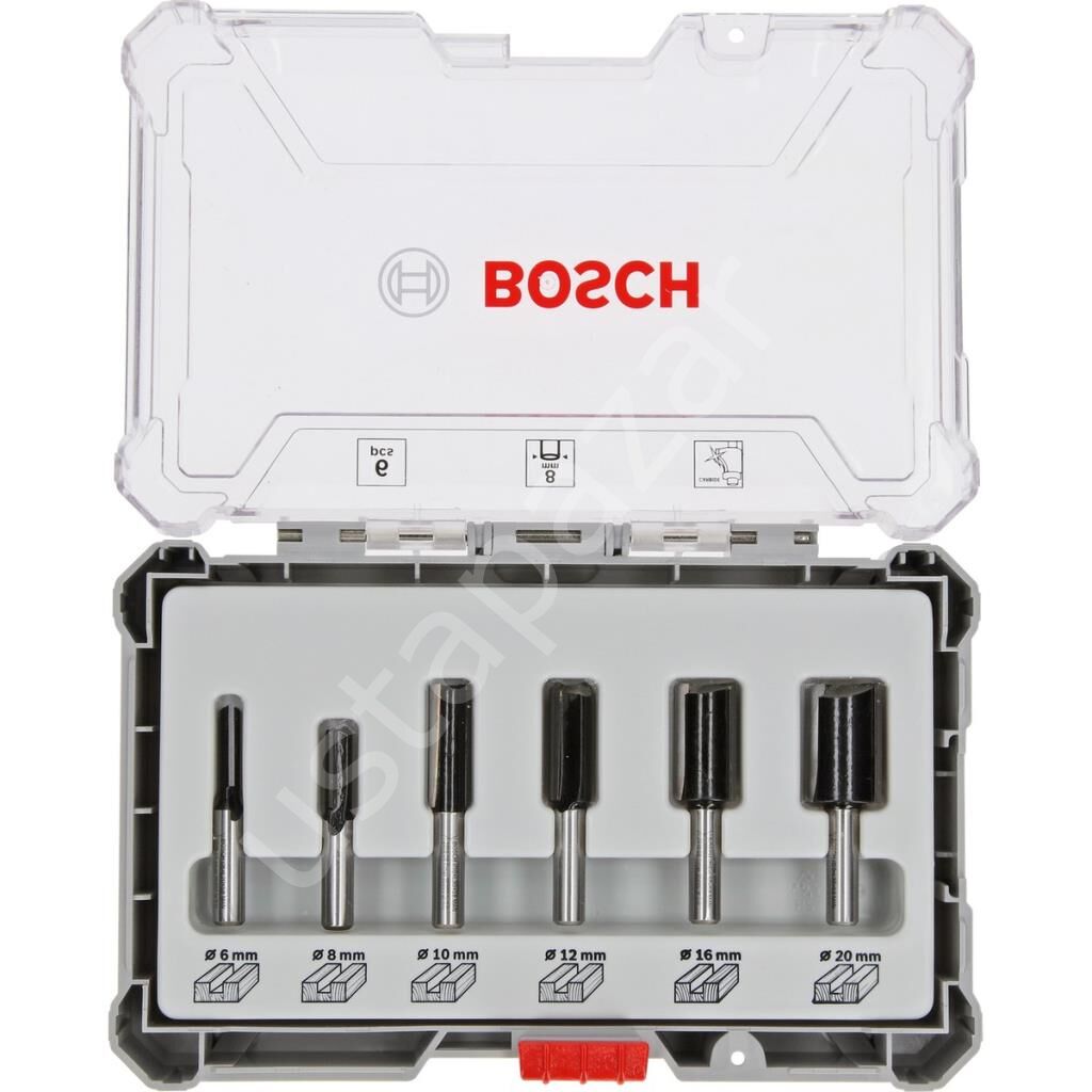 Bosch - Profesyonel 6 Parça Düz Freze Ucu Seti 8 mm Şaftlı 2607017466