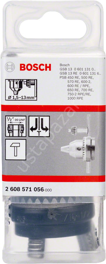 Bosch - 1/2''-20 - 1,5-13 mm Anahtarlı Mandren 2608571056