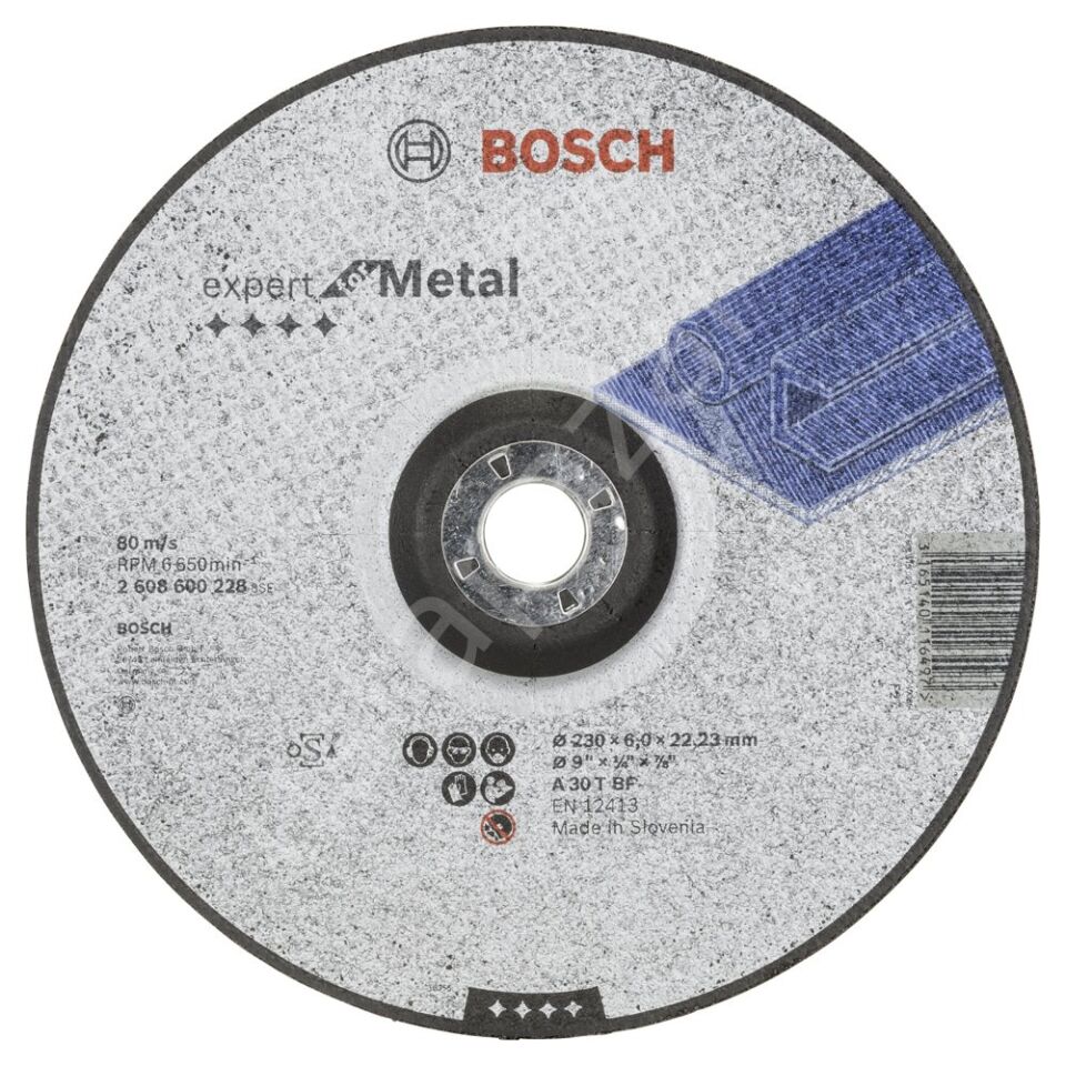 Bosch - 230*6,0 mm Expert Serisi Bombeli Metal Taşlama Diski (Taş) 2608600228