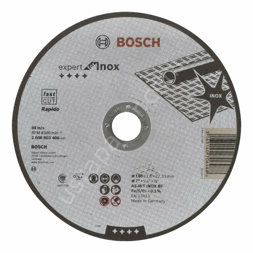 Bosch - 180*1,6 mm Expert Serisi Düz Inox (Paslanmaz Çelik) Kesme Diski (Taş) - Rapido 2608603406