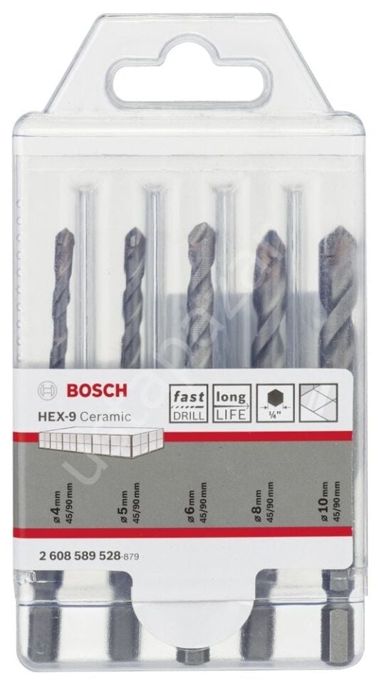 Bosch - Altıgen Şaftlı, HEX-9 Serisi HEX-9 Serisi Seramik için Matkap Ucu 5'li Set 4-5-6-8-10 mm 2608589528