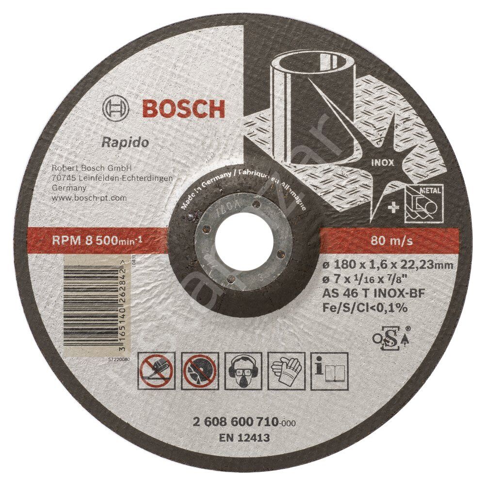 Bosch - 180*1,6mm Expert Serisi Bombeli Inox (Paslanmaz Çelik) Kesme Diski (Taş) - Rapido 2608600710