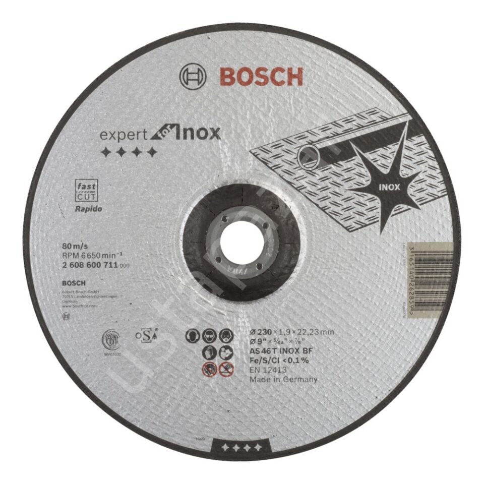 Bosch - 230*1,9mm Expert Serisi Bombeli Inox (Paslanmaz Çelik) Kesme Diski (Taş) - Rapido 2608600711