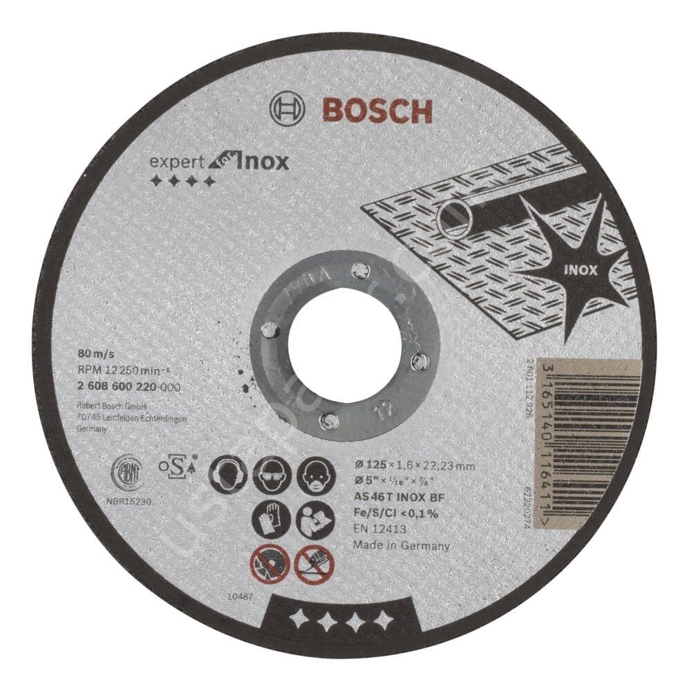 Bosch - 125*1,6 mm Expert Serisi Düz Inox (Paslanmaz Çelik) Kesme Diski (Taş) 2608600220