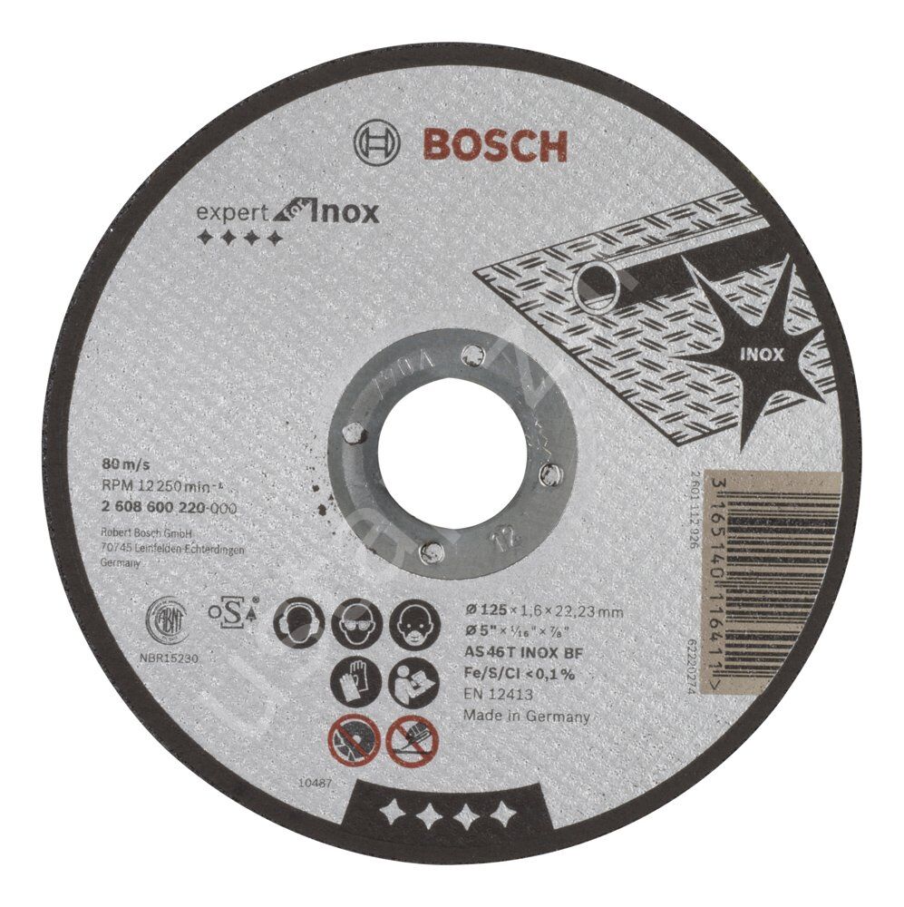 Bosch - 125*1,6 mm Expert Serisi Düz Inox (Paslanmaz Çelik) Kesme Diski (Taş) 2608600220