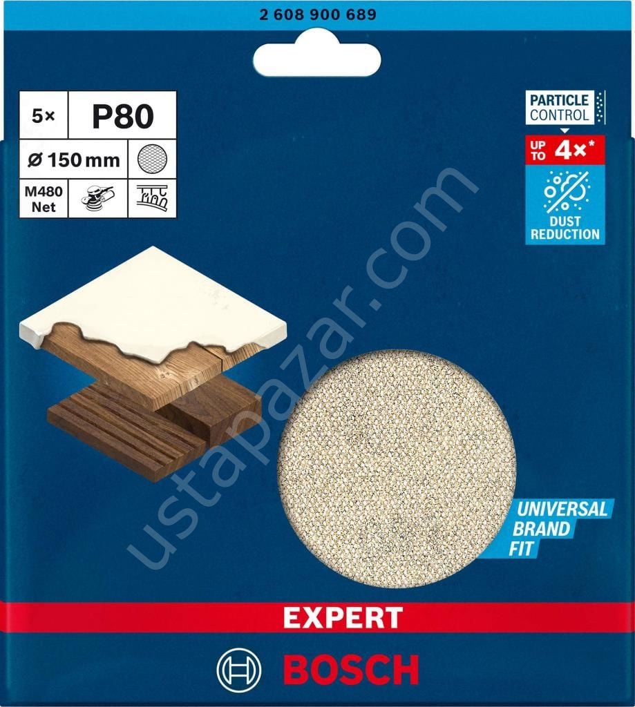 Bosch EXPERT M480 Ağ Zımpara 150mm 80 Kum 5'li 2608900689