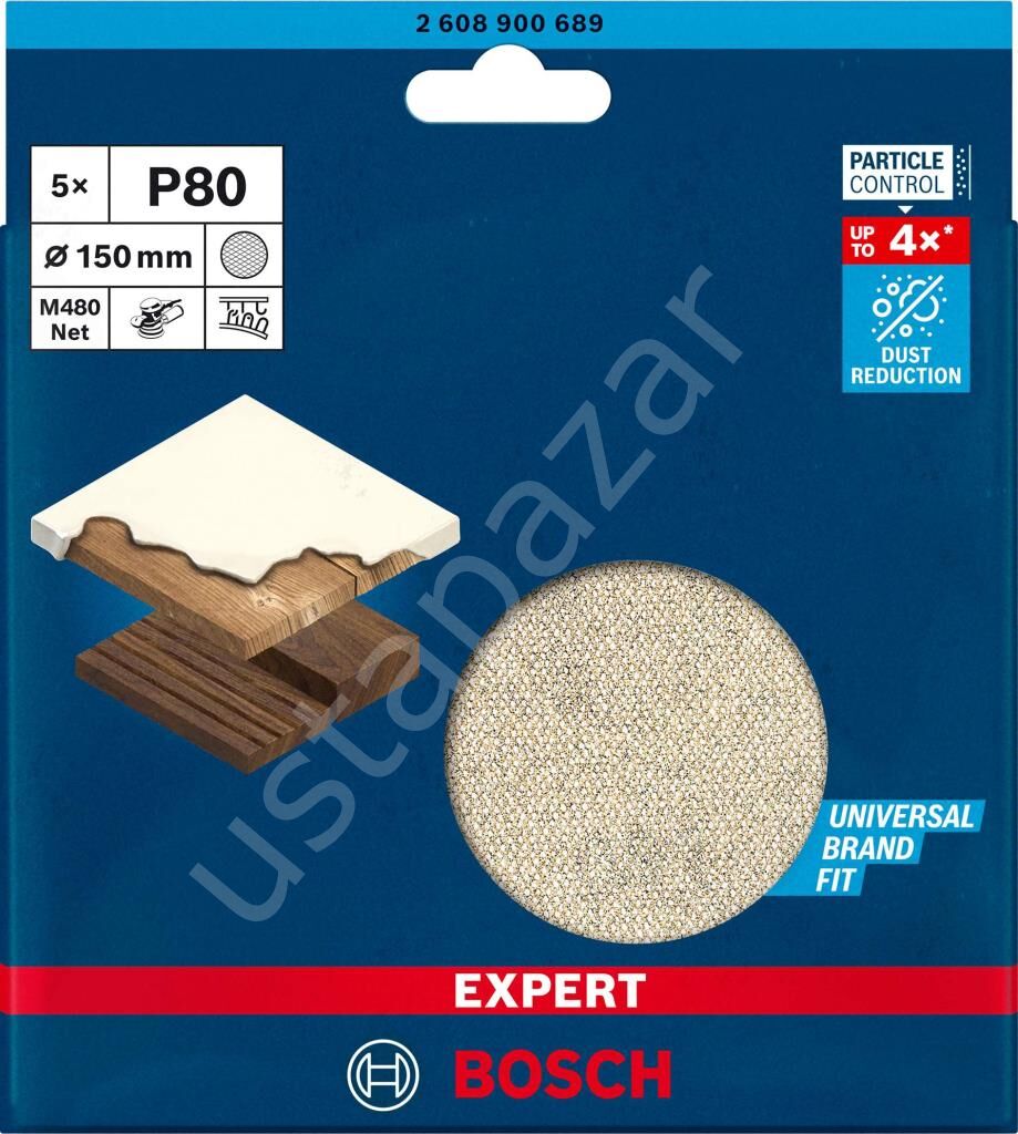 Bosch EXPERT M480 Ağ Zımpara 150mm 80 Kum 5'li 2608900689