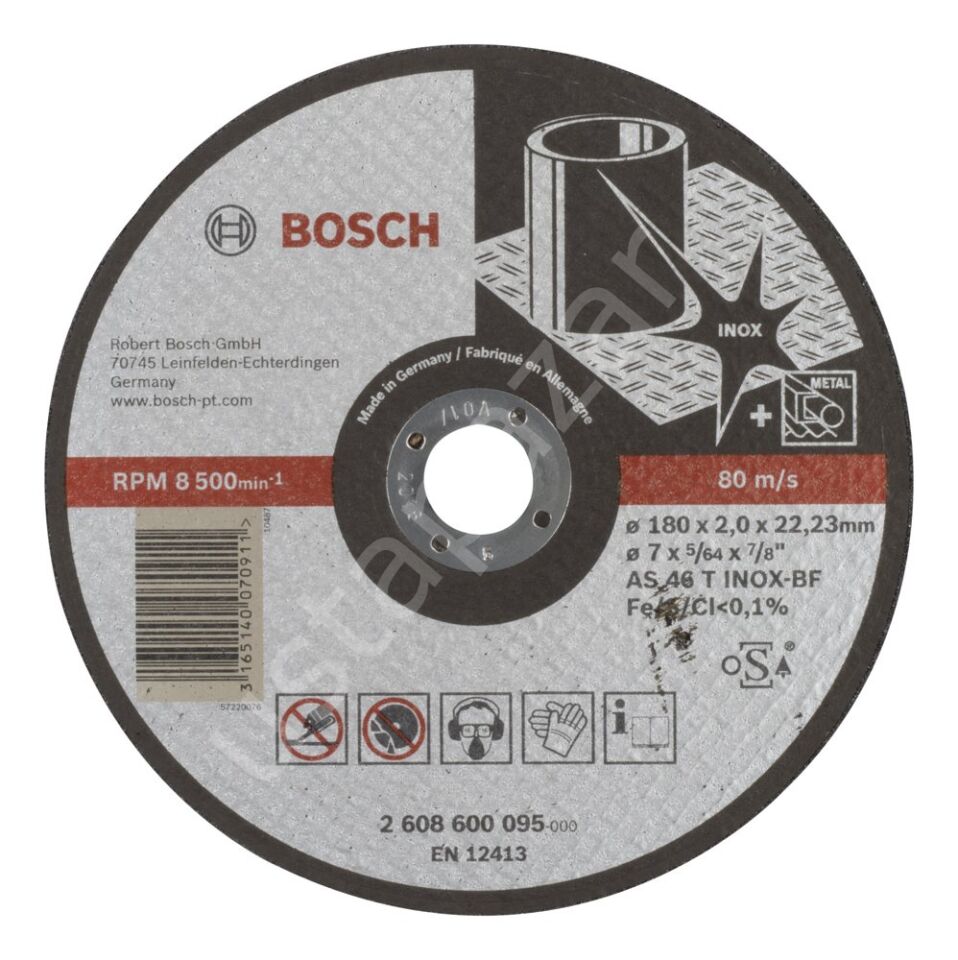 Bosch - 180*2,0 mm Expert Serisi Düz Inox (Paslanmaz Çelik) Kesme Diski (Taş) 2608600095