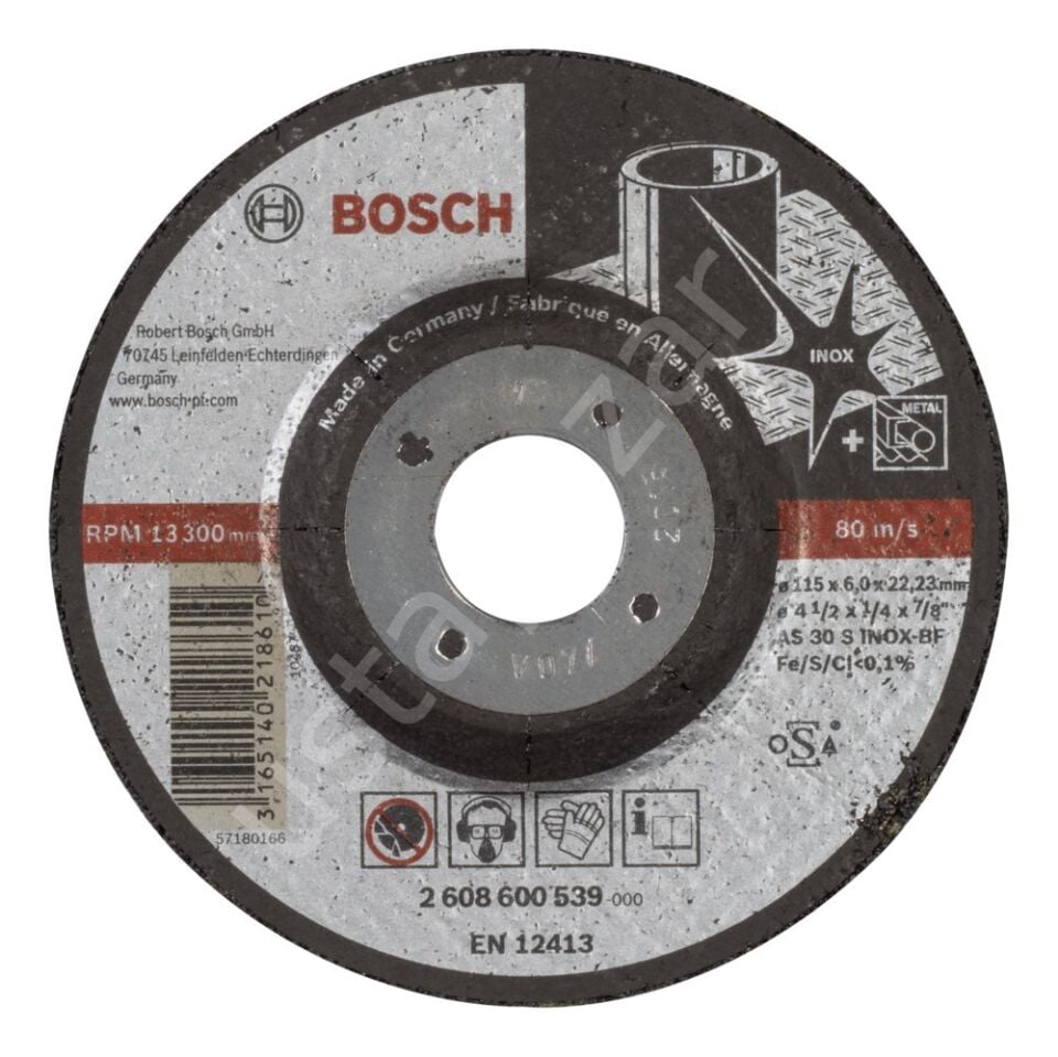 Bosch - 115*6,0 mm Expert Serisi Bombeli Inox (Paslanmaz Çelik) Taşlama Diski (Taş) 2608600539