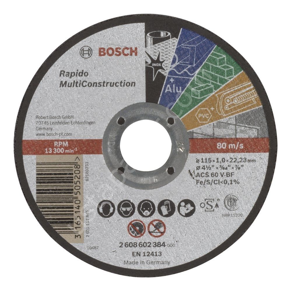 Bosch - 115*1,0 mm Çoklu Malzemelerde Kullanım İçin Düz Kesme Diski (Taş) 2608602384