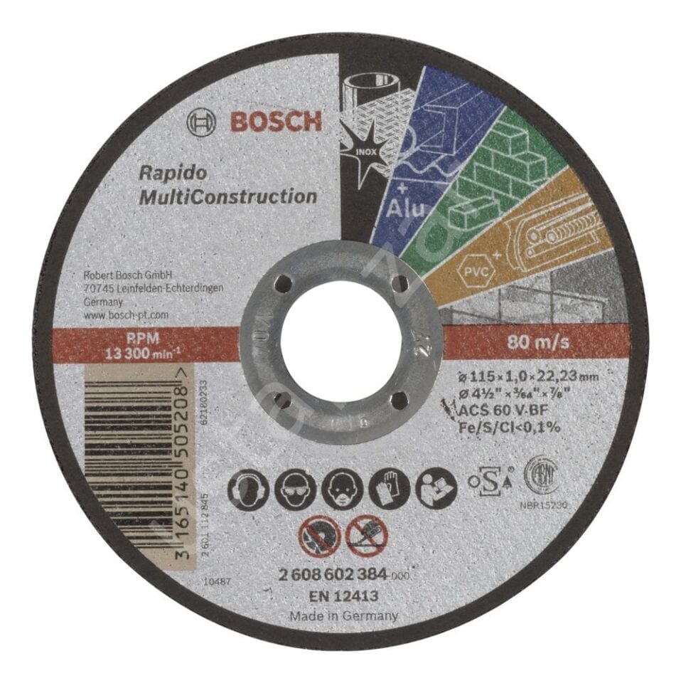 Bosch - 115*1,0 mm Çoklu Malzemelerde Kullanım İçin Düz Kesme Diski (Taş) 2608602384