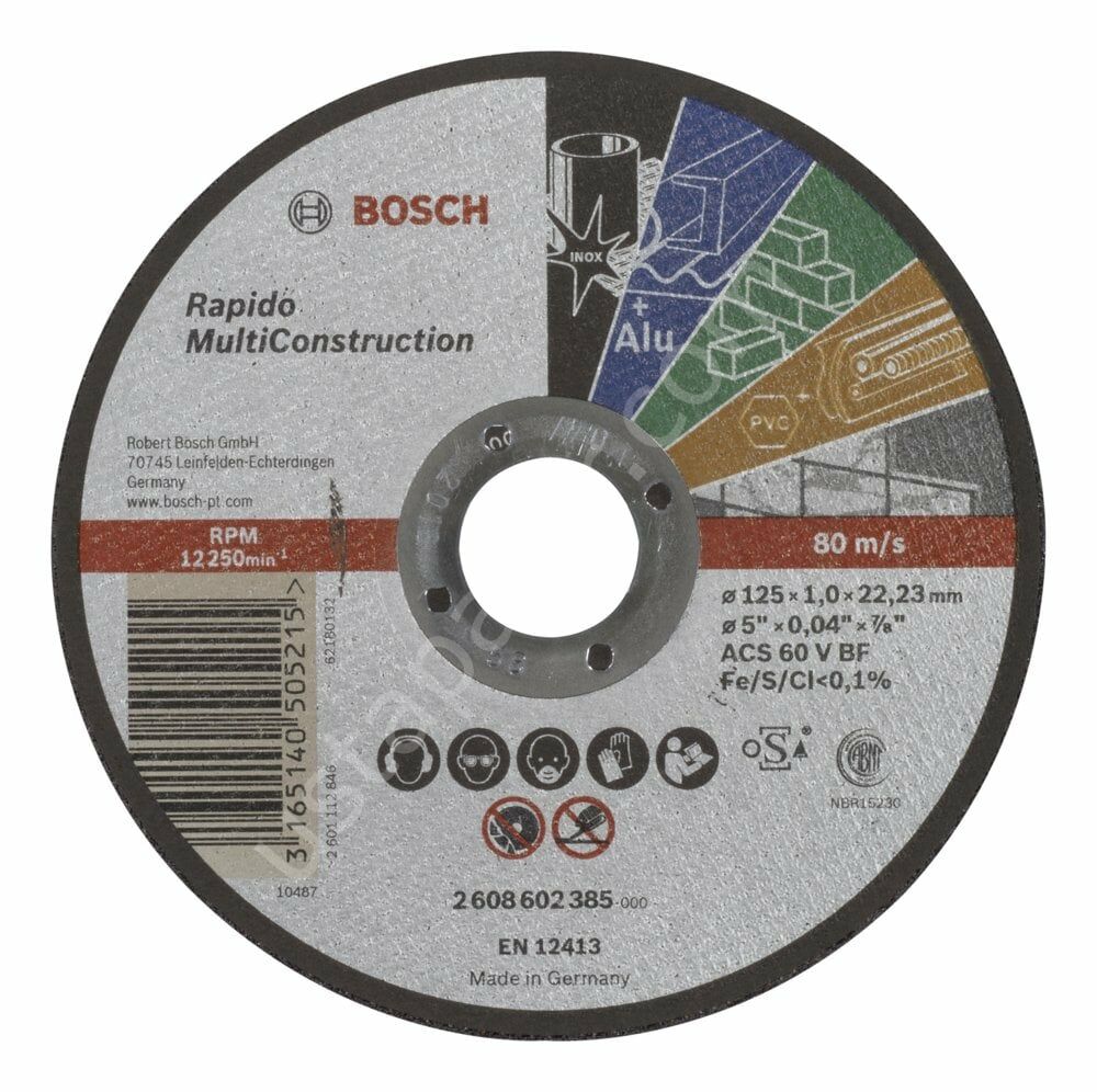 Bosch - 125*1,0 mm Çoklu Malzemelerde Kullanım İçin Düz Kesme Diski (Taş) 2608602385