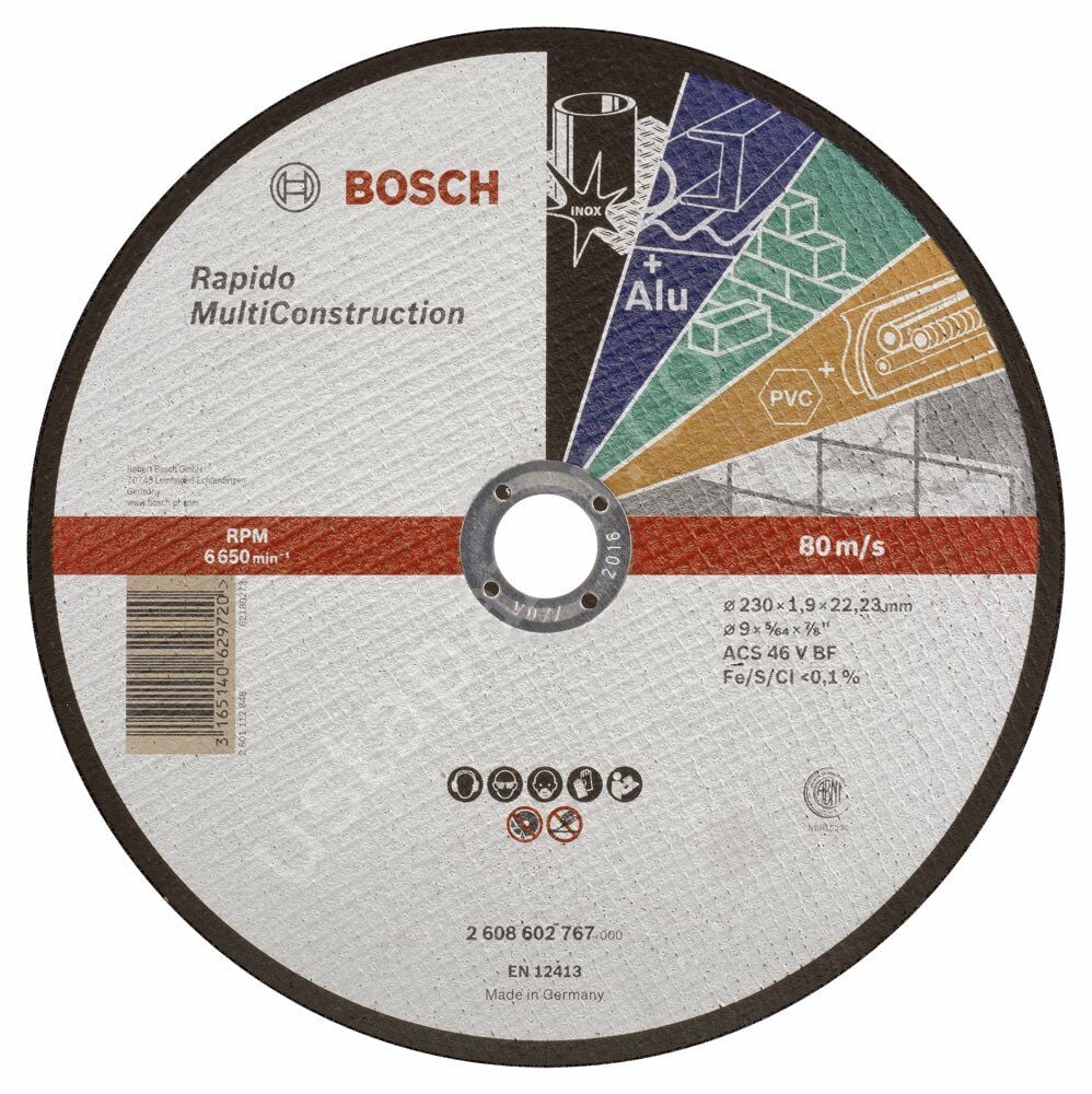 Bosch - 230*1,9 mm Çoklu Malzemelerde Kullanım İçin Düz Kesme Diski (Taş) 2608602767