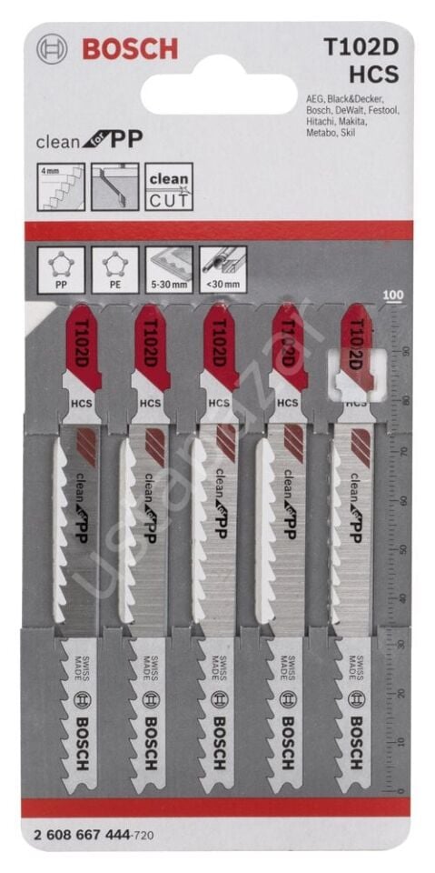 Bosch - Temiz Kesim Serisi Polipropilen İçin T 102 D Dekupaj Testeresi Bıçağı - 5'Li Paket 2608667444
