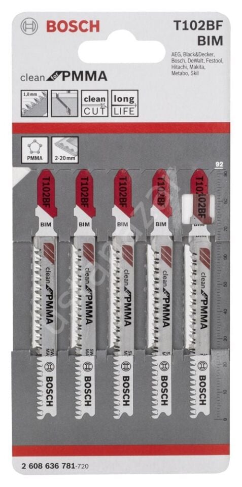 Bosch - Temiz Kesim Serisi Akrilik Cam İçin T 102 Bf Dekupaj Testeresi Bıçağı - 5'Li Paket 2608636781