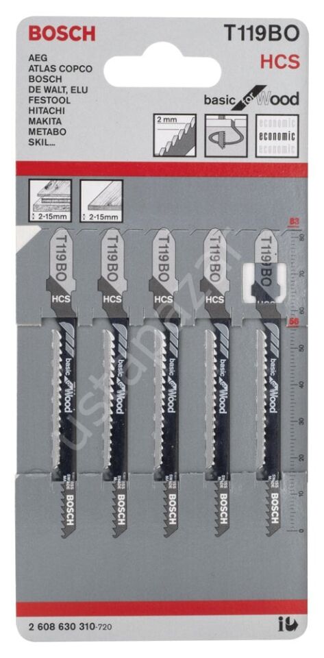 Bosch - Ekonomik Seri Ahşap İçin T 119 BO Dekupaj Testeresi Bıçağı - 5'Li Paket 2608630310