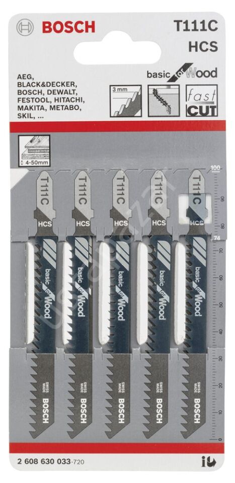 Bosch - Ekonomik Seri Ahşap İçin T 111 C Dekupaj Testeresi Bıçağı - 5'Li Paket 2608630033