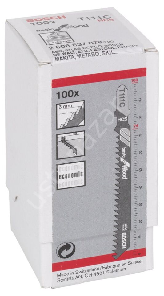 Bosch - Ekonomik Seri Ahşap İçin T 111 C Dekupaj Testeresi Bıçağı - 100'Lü Paket 2608637878