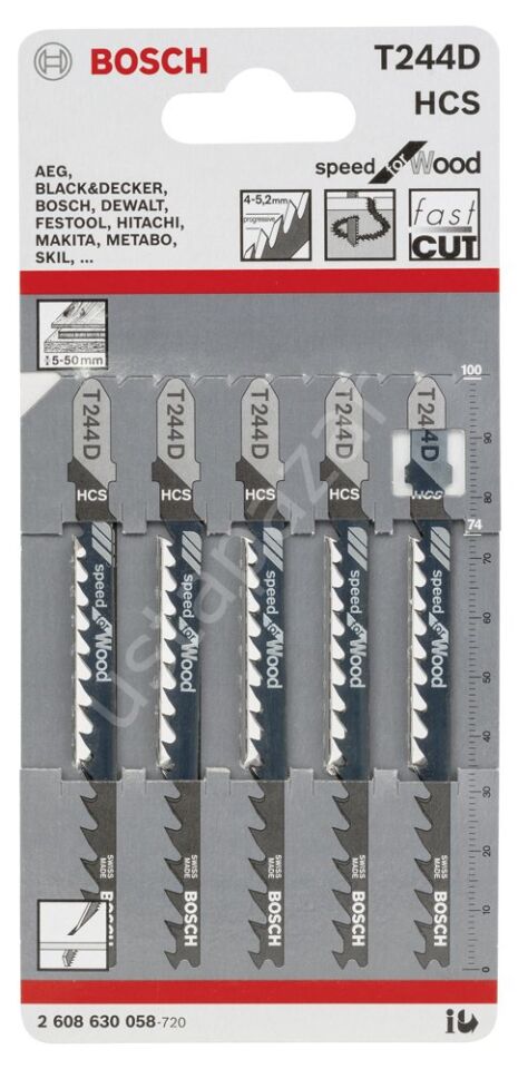 Bosch - Hızlı Kesim Serisi Ahşap İçin T 244 D Dekupaj Testeresi Bıçağı - 5'Li Paket 2608630058