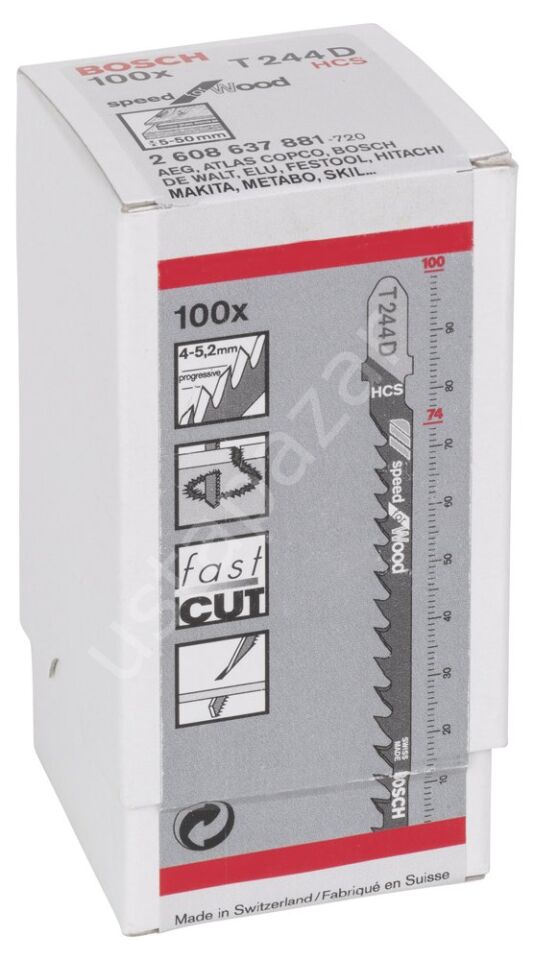 Bosch - Hızlı Kesim Serisi Ahşap İçin T 244 D Dekupaj Testeresi Bıçağı - 100'Lü Paket 2608637881