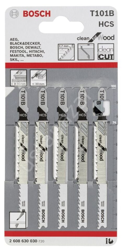 Bosch - Temiz Kesim Serisi Ahşap İçin T 101 B Dekupaj Testeresi Bıçağı - 5'Li Paket 2608630030