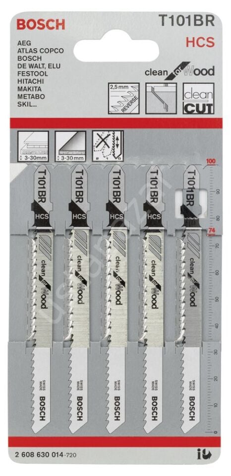 Bosch - Temiz Kesim Serisi Ahşap İçin T 101 BR Dekupaj Testeresi Bıçağı - 5'Li Paket 2608630014
