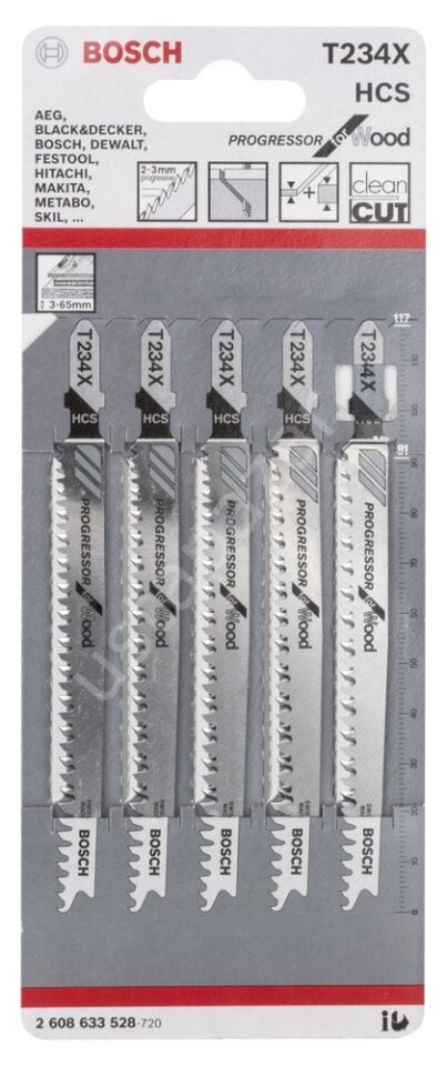 Bosch - Kademeli Artan Dişli Serisi Ahşap İçin T 234 X Dekupaj Testeresi Bıçağı - 5'Li Paket 2608633528