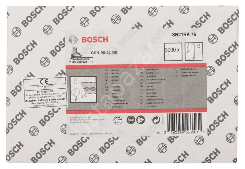 Bosch - GSN 90-21DK Çivi  75mm 3000li Düz Parlak 2608200029