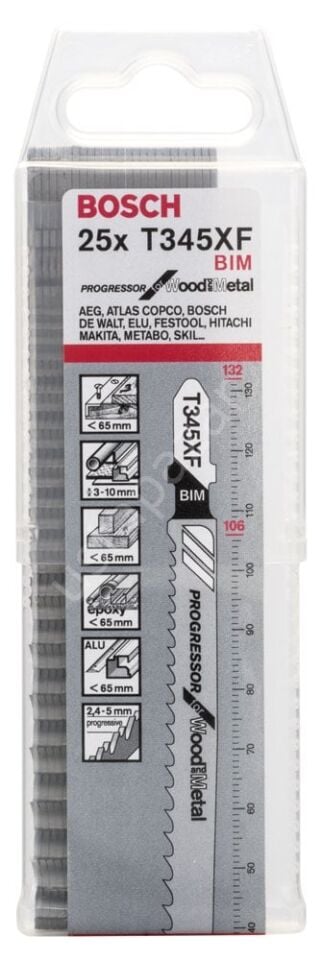 Bosch - Ahşap Ve Metal İçin T 345 XF Dekupaj Testeresi Bıçağı - 25'Li Paket 2608634995