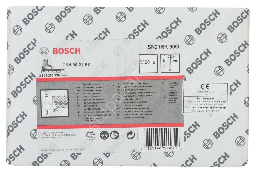 Bosch - GSN 90-21DK Çivi  90mm 2500lü Düz ÇinkoK 2608200035