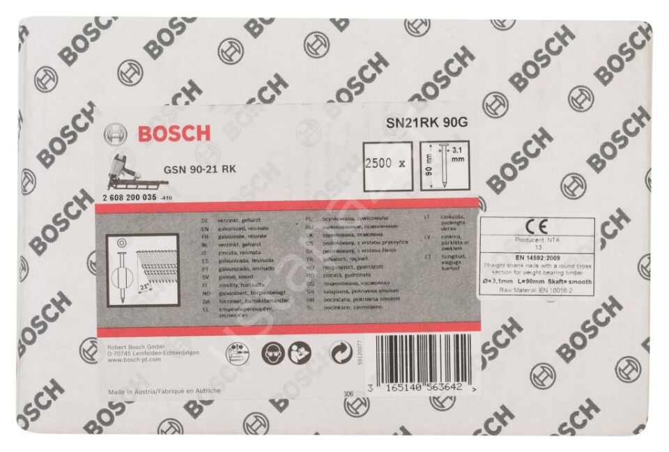 Bosch - GSN 90-21DK Çivi  90mm 2500lü Düz ÇinkoK 2608200035