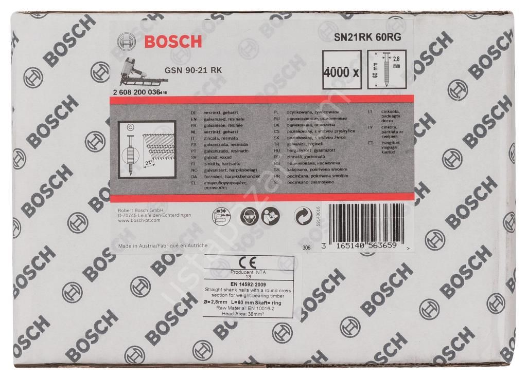 Bosch - GSN 90-21DK Çivi  60mm 4000li YivliÇinko 2608200036
