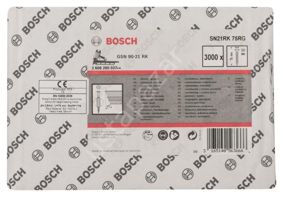 Bosch - GSN 90-21DK Çivi  75mm 3000li YivliÇinko 2608200037