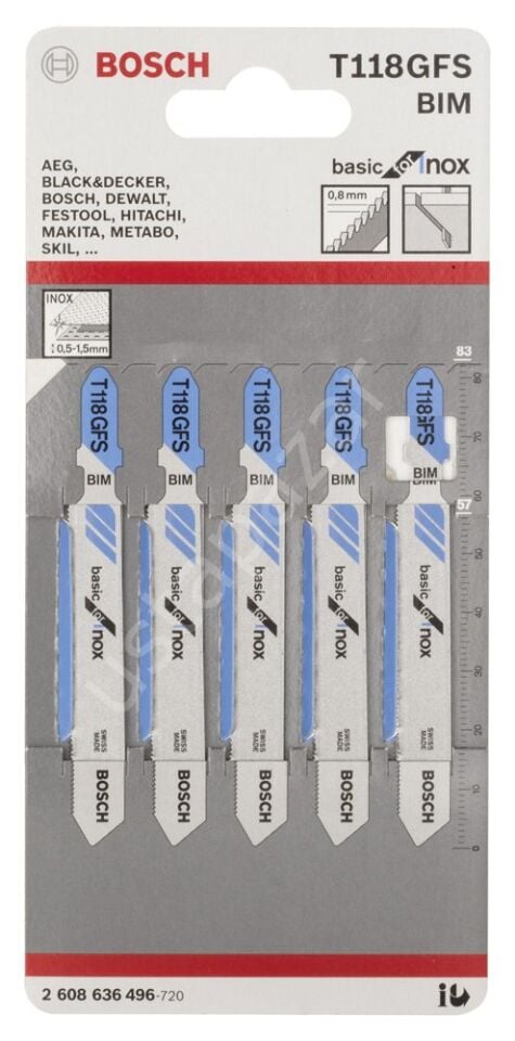 Bosch - Ekonomik Seri Inox (Paslanmaz Çelik) İçin T 118 GFS Dekupaj Testeresi Bıçağı - 5'Li Paket 2608636496
