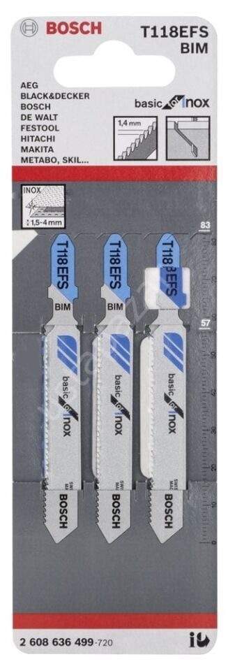 Bosch - Ekonomik Seri Inox (Paslanmaz Çelik) İçin T 118 EFS Dekupaj Testeresi Bıçağı - 3'Lü Paket 2608636499