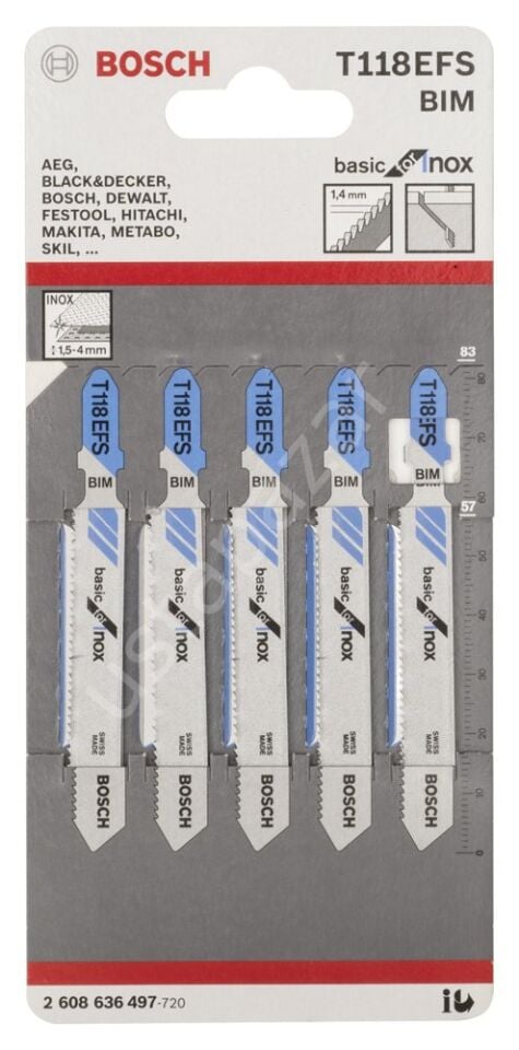 Bosch - Ekonomik Seri Inox (Paslanmaz Çelik) İçin T 118 EFS Dekupaj Testeresi Bıçağı - 5'Li Paket 2608636497