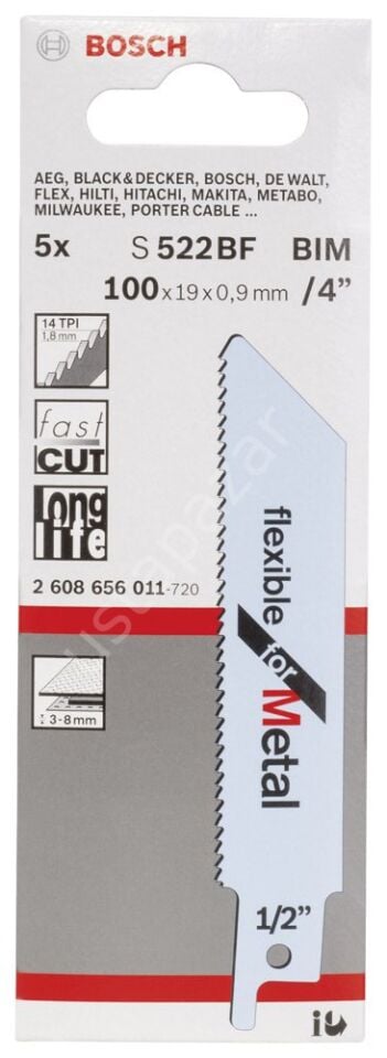 Bosch - Flexible Serisi Metal için Panter Testere Bıçağı S 522 BF - 5'li 2608656011