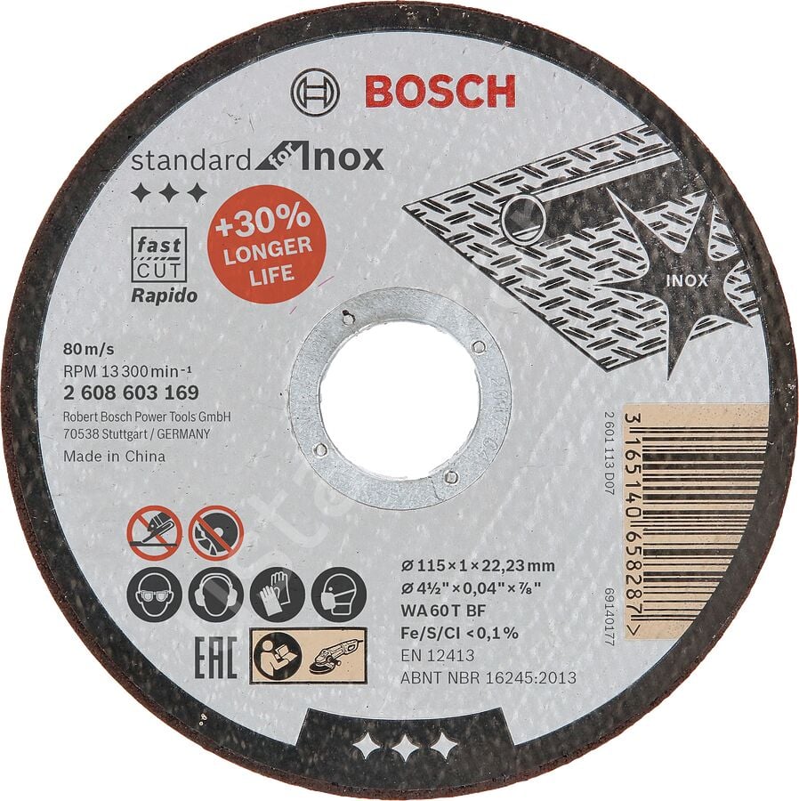 Bosch - 115*1,0 mm Standard Seri Düz Inox (Paslanmaz Çelik) Kesme Diski (Taş) - Rapido 2608603169