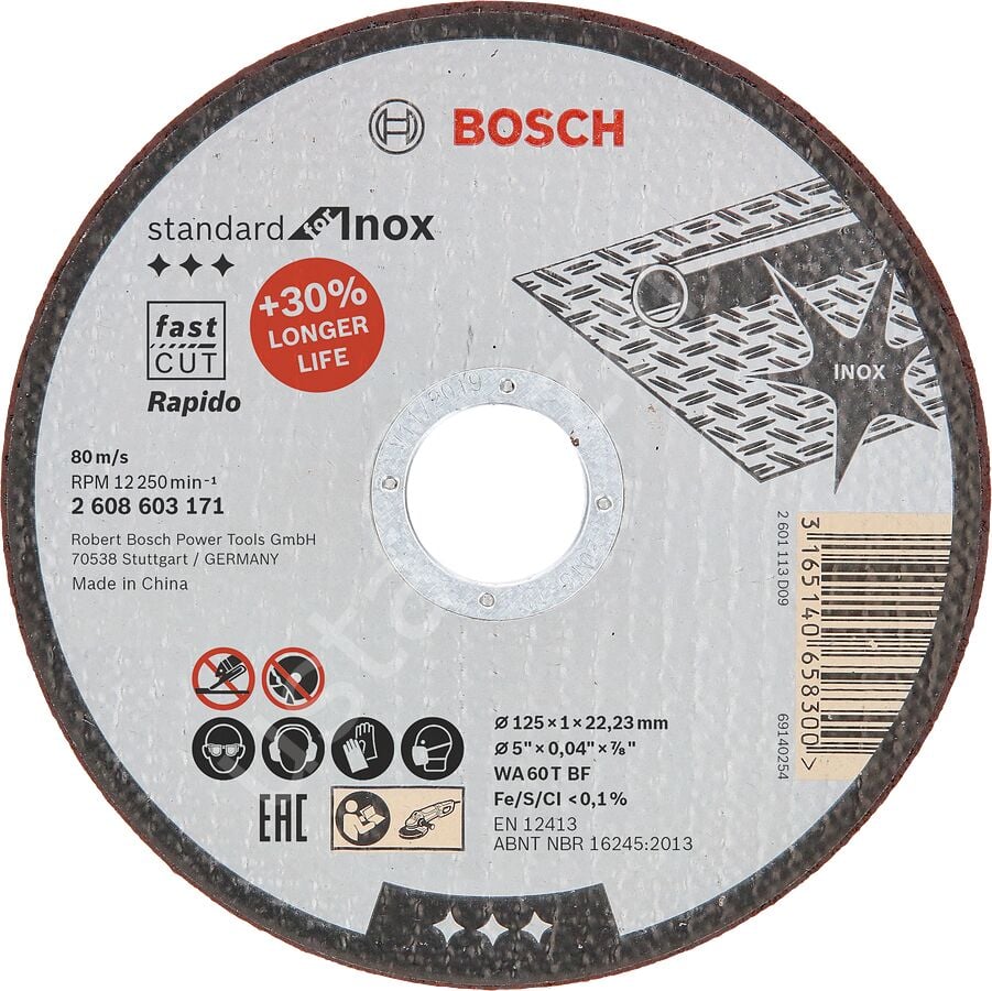 Bosch - 125*1,0 mm Standard Seri Düz Inox (Paslanmaz Çelik) Kesme Diski (Taş) - Rapido 2608603171