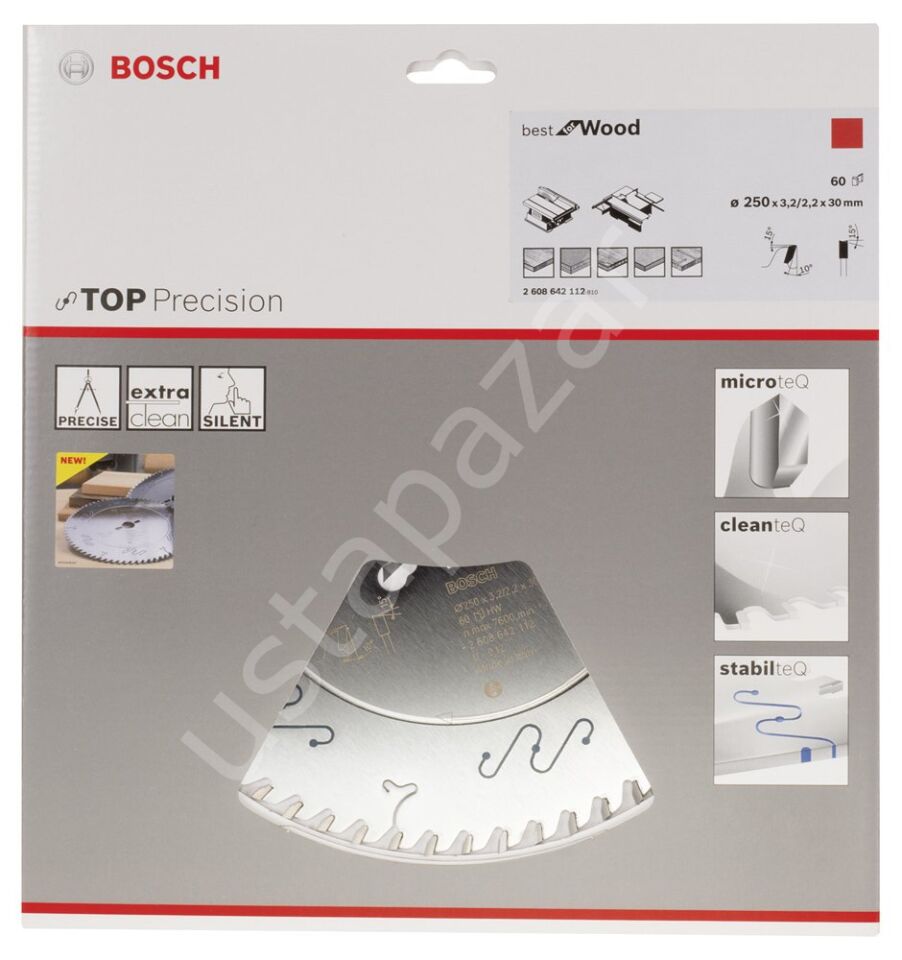 Bosch - Best Serisi Hassas Kesim Ahşap için Daire Testere Bıçağı 250*30 mm 60 Diş 2608642112