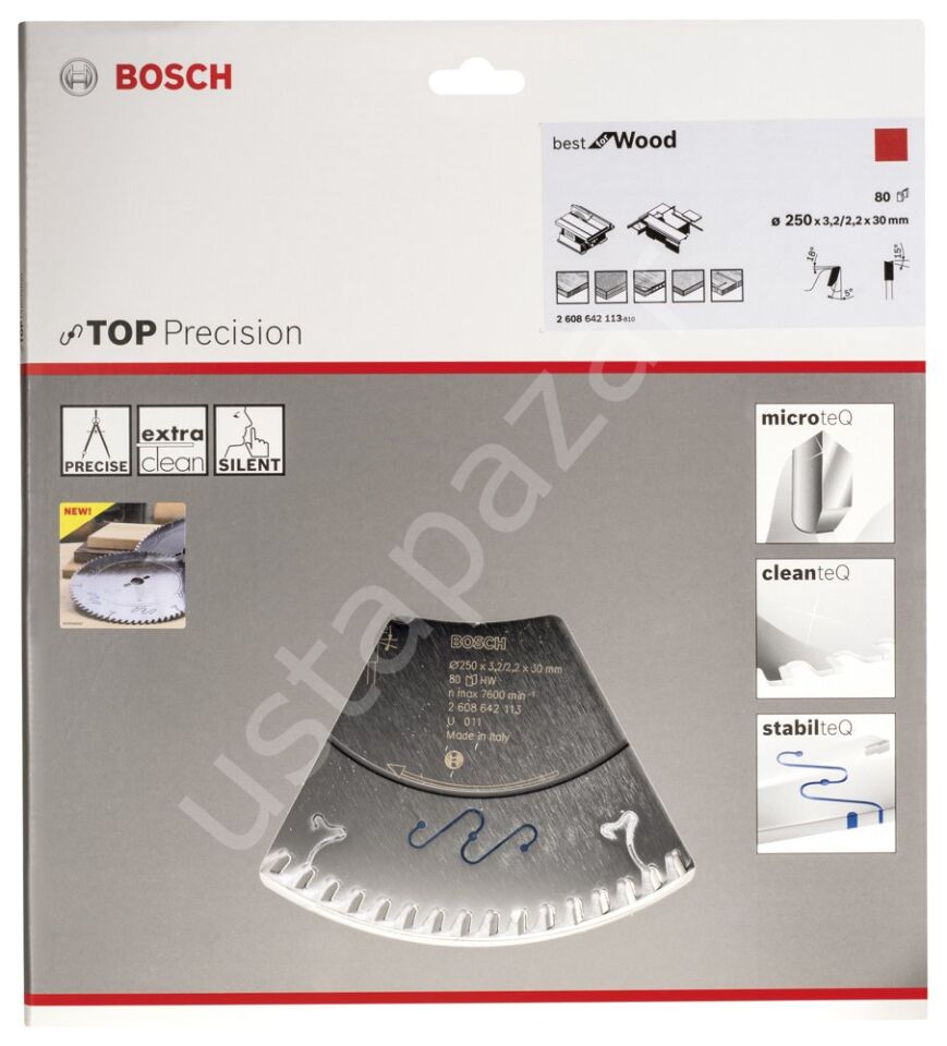 Bosch - Best Serisi Hassas Kesim Ahşap için Daire Testere Bıçağı 250*30 mm 80 Diş 2608642113