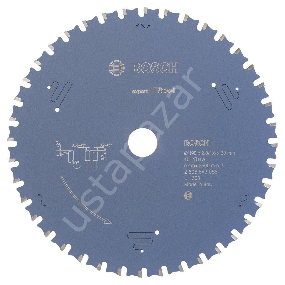Bosch - Expert Serisi Metal için Daire Testere Bıçağı 190*20 mm 40 Diş 2608643056