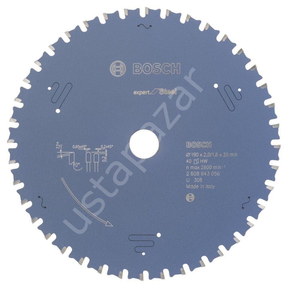Bosch - Expert Serisi Metal için Daire Testere Bıçağı 190*20 mm 40 Diş 2608643056