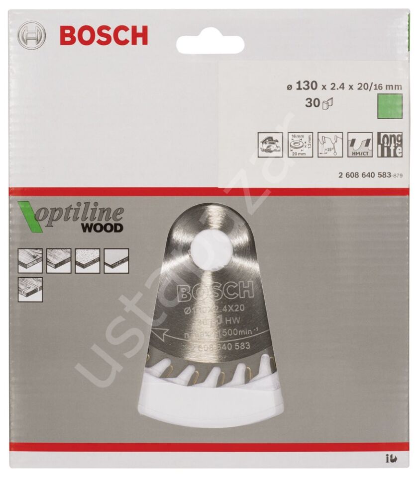 Bosch - Optiline Serisi Ahşap için Daire Testere Bıçağı 130*20/16 mm 30 Diş 2608640583