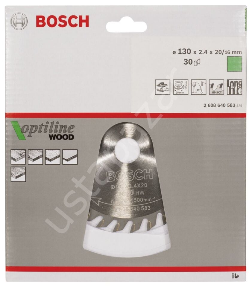 Bosch - Optiline Serisi Ahşap için Daire Testere Bıçağı 130*20/16 mm 30 Diş 2608640583