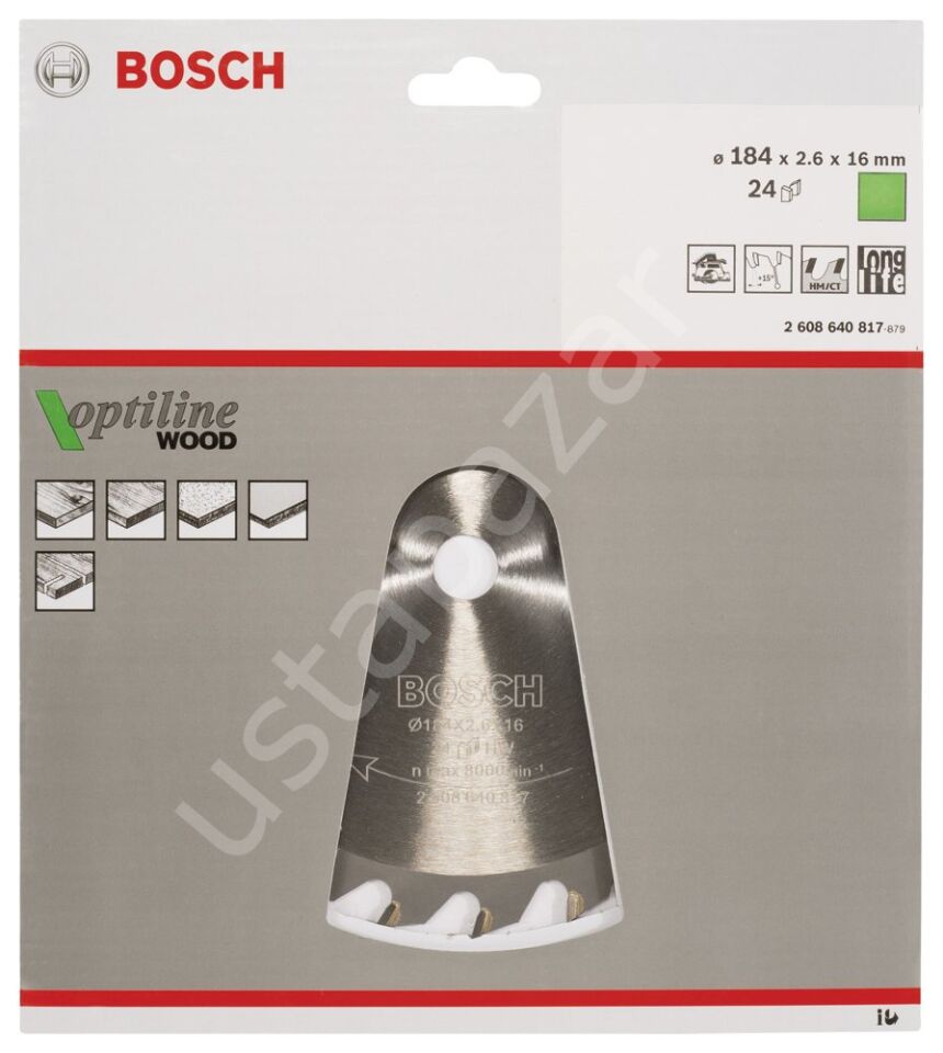 Bosch - Optiline Serisi Ahşap için Daire Testere Bıçağı 184*16 mm 24 Diş 2608640817