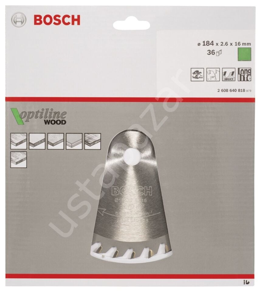 Bosch - Optiline Serisi Ahşap için Daire Testere Bıçağı 184*16 mm 36 Diş 2608640818