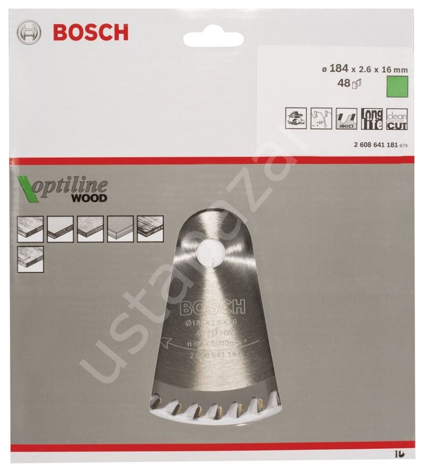 Bosch - Optiline Serisi Ahşap için Daire Testere Bıçağı 184*16 mm 48 Diş 2608641181