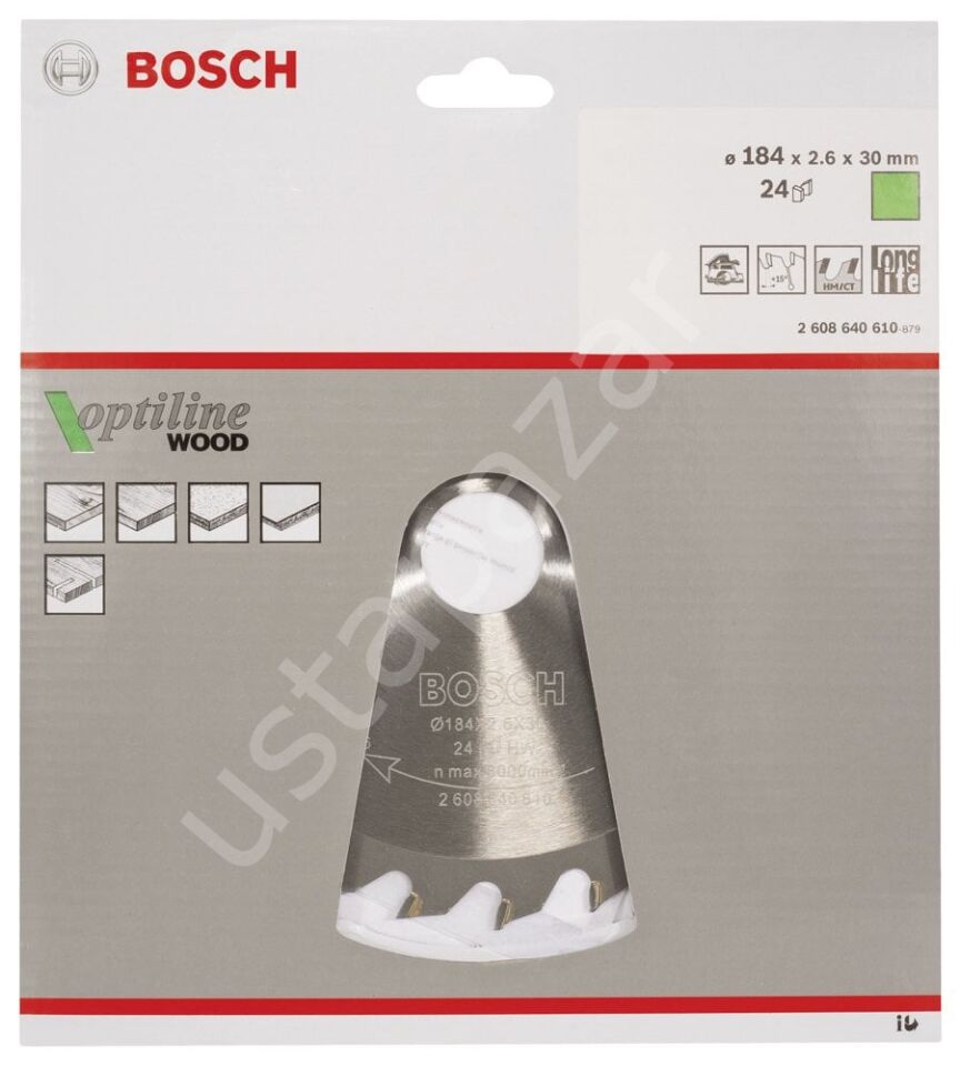 Bosch - Optiline Serisi Ahşap için Daire Testere Bıçağı 184*30 mm 24 Diş 2608640610